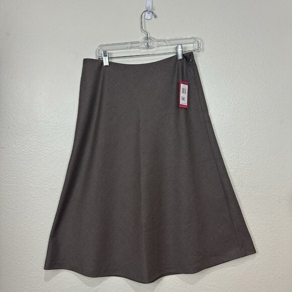 Vince Camuto A-line Skirt Sz 6 Brown Heather  Taupe Work Side Zipper Midi $89 - Picture 1 of 12